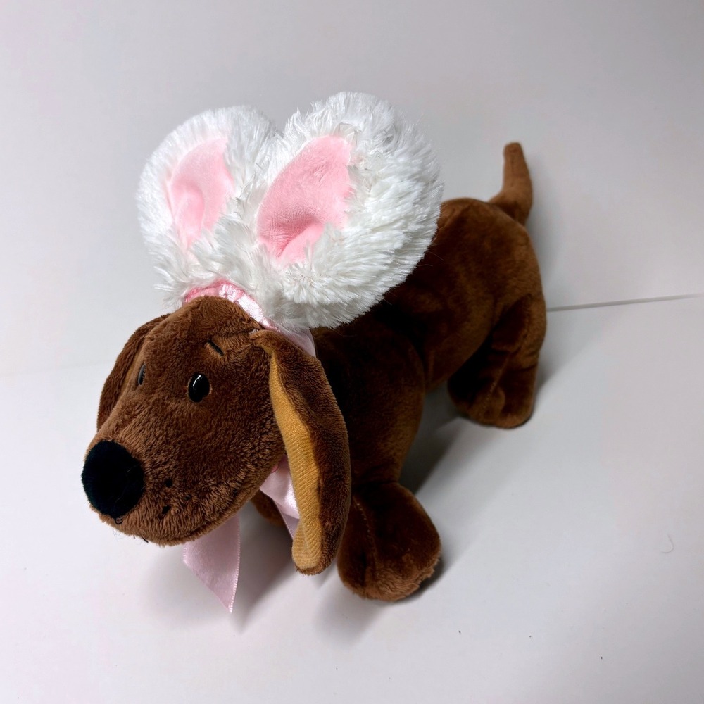 Ganz Digger Dachshund Plush Stuffed Animal Easter Bunny Ears Pink Bow HE10056